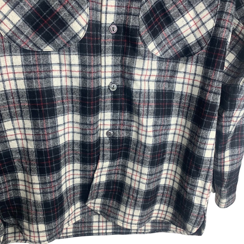 Pendleton Wool Flannel Shirt Mens Small Black White Red Plaid Button Down Oliver - Picture 10 of 16